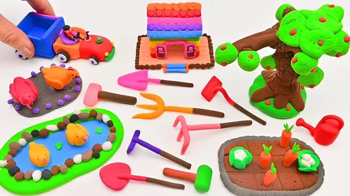 DIY How To Make Polymer Clay Miniature House, Tree, Truck, Duck, Chicken, Farming Tools, Vegetable