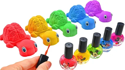 Satisfying Video l How to make Rainbow turtle w Nail Polish with Kinetic Sand Cutting ASMR